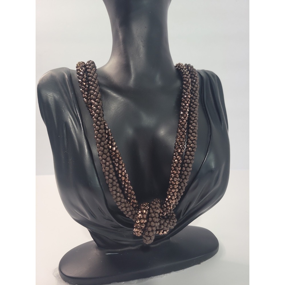 Chicos Multi Strand Metallic Beaded Knot Statement Necklace Bronze Tone - Picture 2 of 10